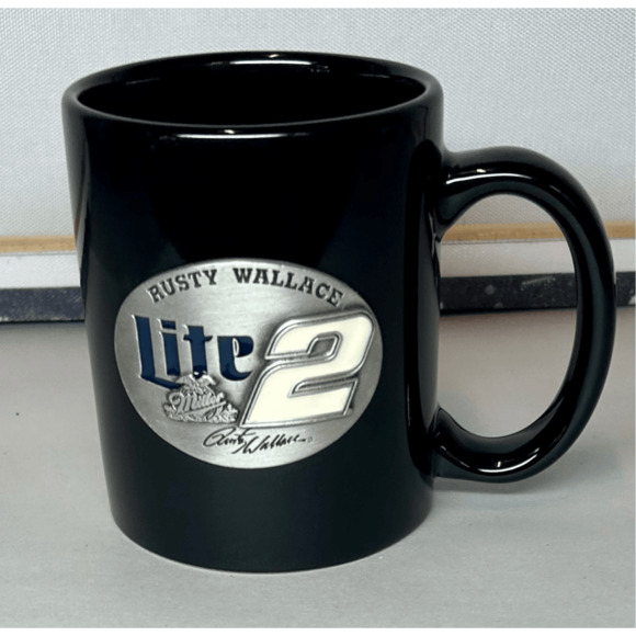 Vintage 1990’s Rusty Wallace #2 Miller Light NASCAR Pewter Emblem Mug Black - Picture 3 of 10